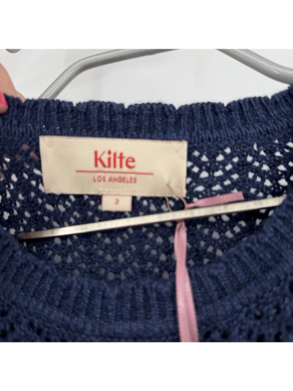 Kilte Collection Nicci Tee in Navy Crochet Knit Cotton-Cashmere 2/M $215 - Picture 4 of 9